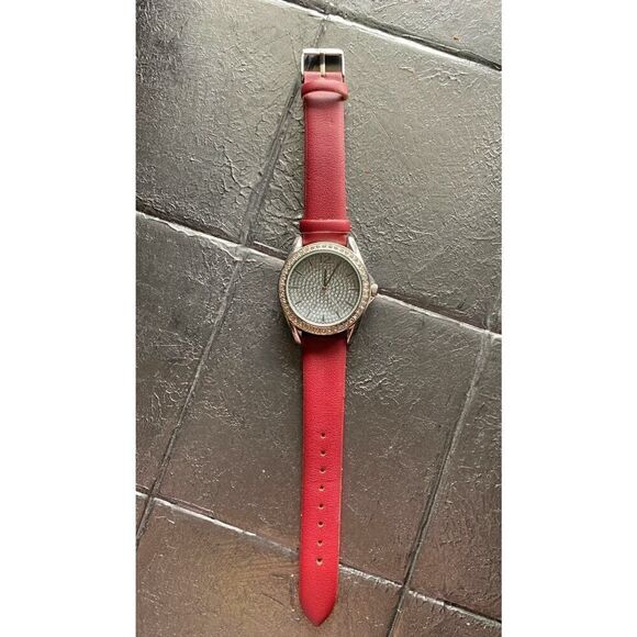 Folio Burgundy Pave Dial Vegan Leather Watch, Stamped, AS IS Condition - Picture 4 of 6